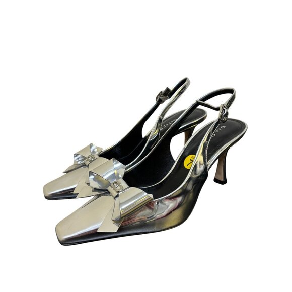 Dee Ocleppo Silver Slingback Pumps With Bow Detail Heels - Picture 1 of 10